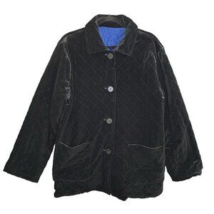 Vtg LINEA Louis Del Olio Women Velvet Silk Coat Reversible Sz L Black Blue‎ ch-2